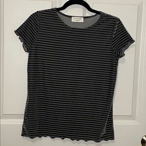 Anthropologie Lavender Field Semi Sheer & Velour Stripe Shirt in grey and black